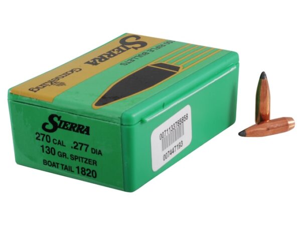 Sierra GameKing Bullets 270 Caliber (277 Diameter) 130 Grain Spitzer Boat Tail Box of 100 For Sale