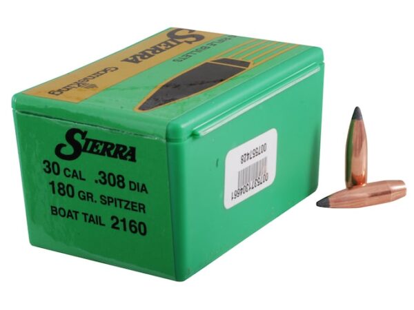 Sierra GameKing Bullets 30 Caliber (308 Diameter) 180 Grain Spitzer Boat Tail Box of 100 For Sale