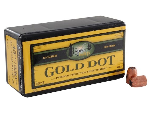 Speer Gold Dot Bullets 45 ACP Short Barrel (451 Diameter) 230 Grain Bonded Jacketed Hollow Point Box of 100 For Sale