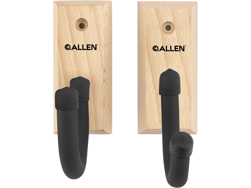 Allen Defender Coated Gun Display Hooks with Wooden Plaque Base Pack of 2 For Sale