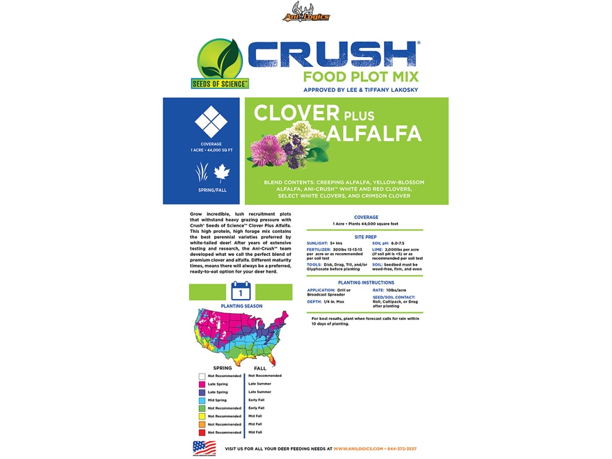 Anilogics Crush Clover Plus Alfalfa Blend Food Plot Seed 10 lb For Sale
