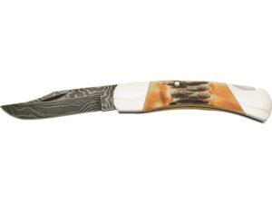 Bear & Son 505D Folding Knife 2.75″ Clip Point Damascus Blade Stag Handle For Sale