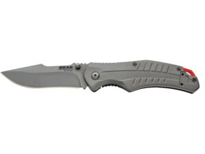 Bear & Son 61114 Folding Knife 3.25″ Modified Drop Point 440HC Gray Blade Stainless Steel Handle Gray For Sale
