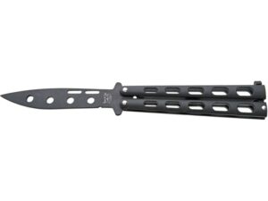 Bear & Son Black Butterfly Trainer Folding Knife 3.375″ Blunt Tip 1095 High Carbon Black Blade Zinc Handle Black For Sale