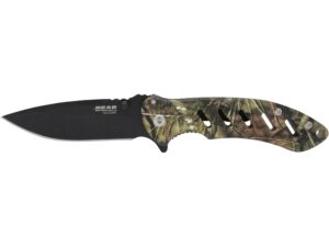 Bear & Son Brisk Folding Knife 3.25″ Drop Point 440HC Black Blade Stainless Steel Handle Realtree Hardwoods Green HD For Sale