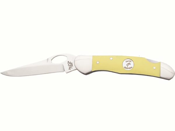 Bear & Son Cowhand Folding Knife 2.875″ Drop Point 1095 Carbon Satin Blade Delrin Handle Yellow For Sale