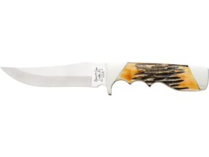 Bear & Son India Stag Bone Fixed Blade Knife 4.375″ Drop Point 440 Stainless Steel Satin Blade Stag Handle For Sale