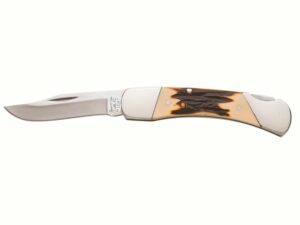Bear & Son SD05 Folding Knife 2.75″ Drop Point 440HC Satin Blade Delrin Handle Stag For Sale