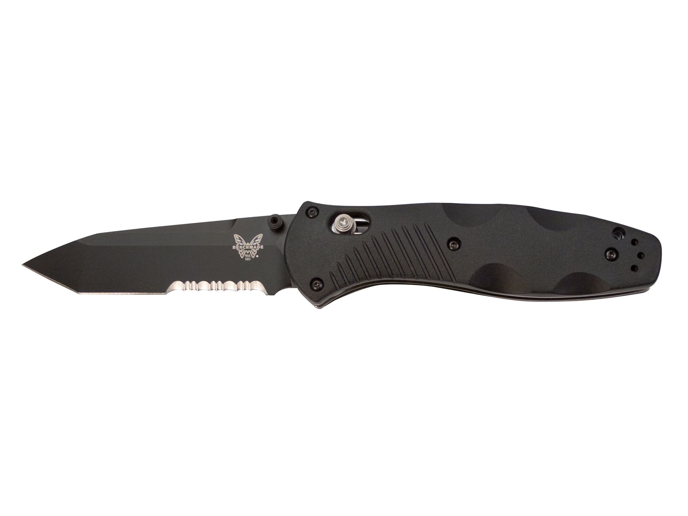 Benchmade 583SBK Barrage Assisted Opening Folding Knife 3.6″ Serrated Tanto Point 154CM Stainless Steel BK Coated Blade Valox Handle Black For Sale