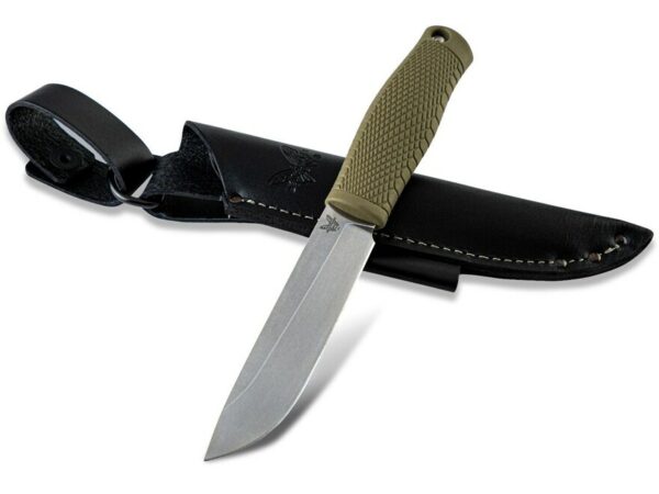 Benchmade Leuku Fixed Blade Knife 5.19″ Drop Point CPM 3-V High Carbon Satin Blade Santoprene Handle Ranger Green For Sale