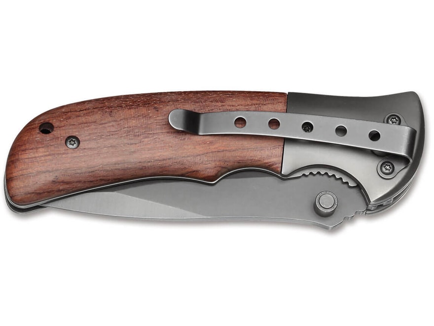 Boker Magnum Co-Operator Folding Knife 3.43″ Spear Point 440A Stainless Gray Blade Huali Wood Handle Brown For Sale