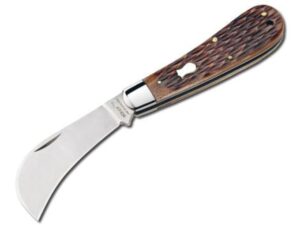 Boker Magnum Hawkbill Folding Pocket Knife 3″ Hawkbill Point 440C Stainless Steel Blade Jigged Brown Bone Handle For Sale