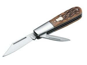 Boker Plus Barlow Folding Pocket Knife Clip and Pen 440C Stainless Steel Blades Jigged Bone Handle Brown For Sale