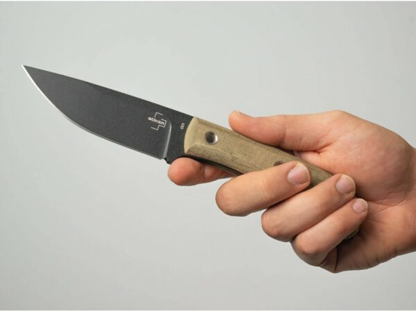 Boker Plus Little Rok Fixed Blade Knife 4.09″ Drop Point SK-85 Black Blade Micarta Handle Brown For Sale