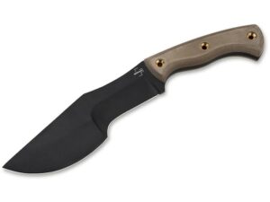 Boker Plus Tracker Fixed Blade Knife 7.2″ Modified Drop Point 1095 High Carbon Black Blade Micarta Handle Brown For Sale
