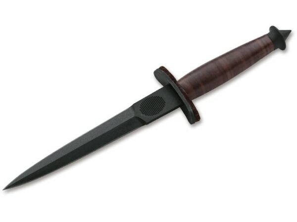 Boker Plus V-42 Fixed Blade Knife 7.01″ Dagger SK-85 Black Blade Leather Handle Brown For Sale