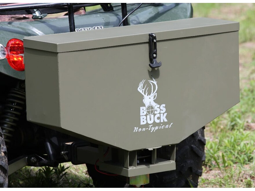 Boss Buck Broadcast Spreader/Feeder 80 lb Capacity with 2″ Receiver Hitch Mount OD Green For Sale