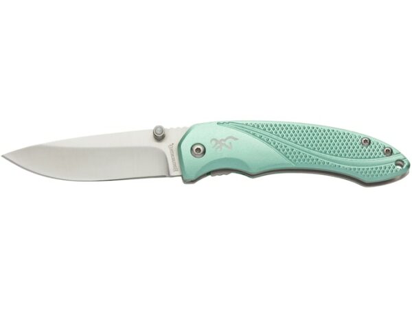 Browning Allure Folding Knife 2.875″ Drop Point 7Cr17MoV Stainless Satin Blade Aluminum Handle Green For Sale