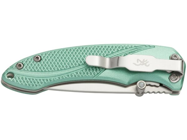 Browning Allure Folding Knife 2.875″ Drop Point 7Cr17MoV Stainless Satin Blade Aluminum Handle Green For Sale