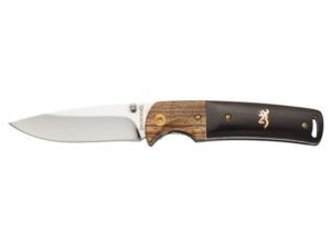 Browning Buckmark Hunter Folding Knife 3″ Drop Point 8Cr14MoV Stainless Steel Blade Hardwood Handle Black/Brown For Sale