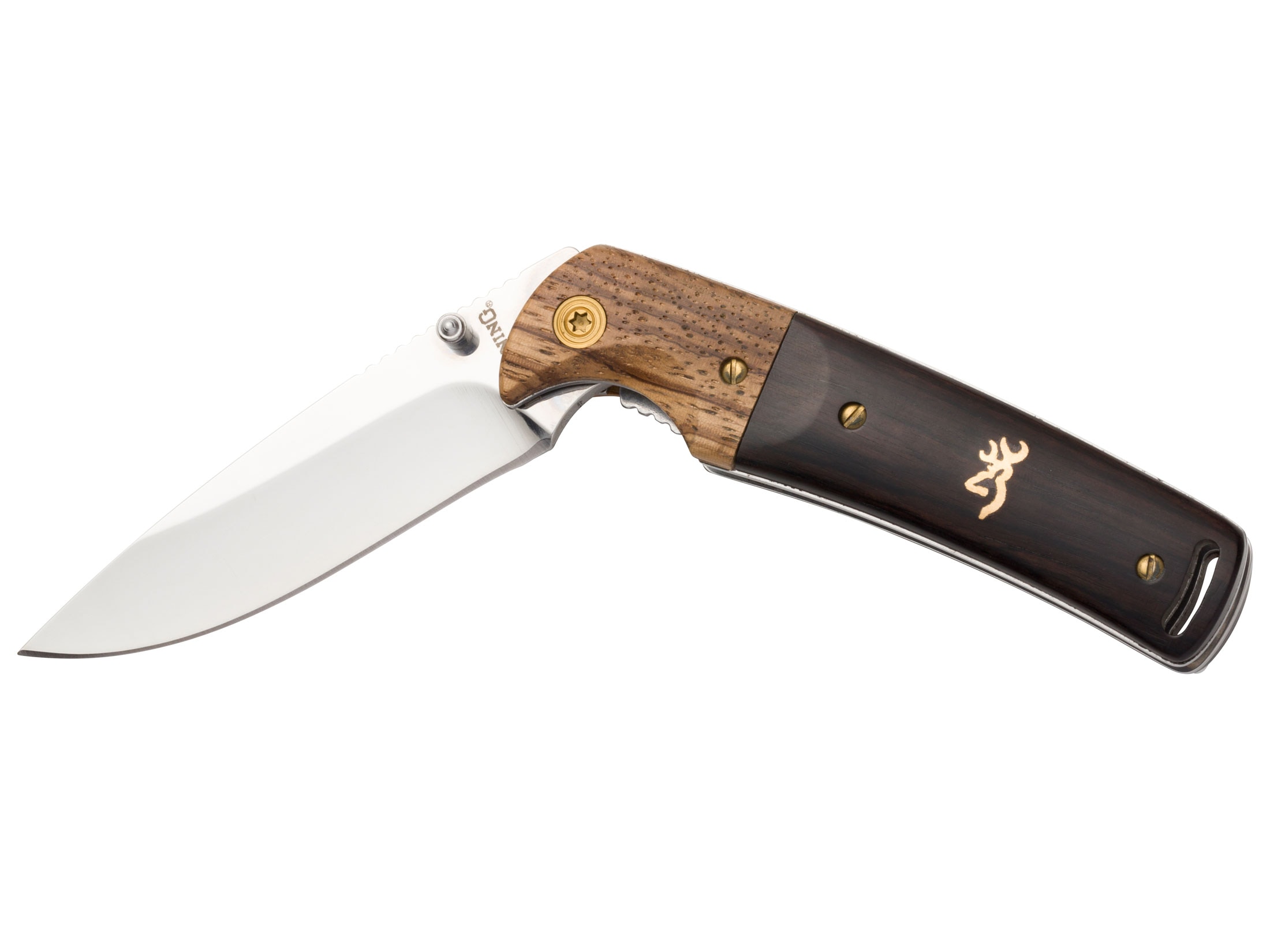 Browning Buckmark Hunter Folding Knife 3″ Drop Point 8Cr14MoV Stainless Steel Blade Hardwood Handle Black/Brown For Sale
