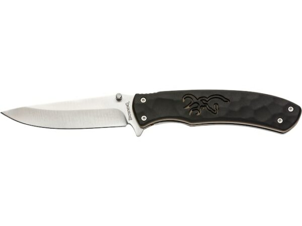 Browning Medium Primal Folding Knife 3.5″ Drop Point 8Cr14MoV Stainless Polished Blade Polymer Handle Black For Sale