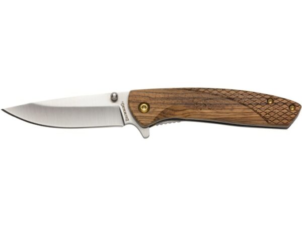 Browning Pursuit Folding Knife 2.5″ Drop Point 7Cr17MoV Stainless Satin Blade Zebrawood Handle Brown/Tan For Sale