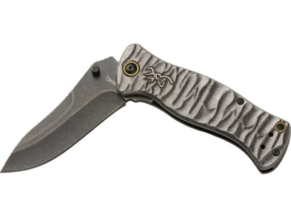 Browning River Stone Folding Knife 3.5″ Drop Point D2 Tool Steel Black Blade Aluminum Handle Black- Blemished For Sale