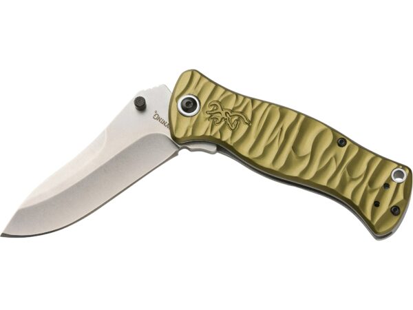 Browning River Stone Folding Knife 3.5″ Drop Point D2 Tool Steel Stainless Blade Aluminum Handle Green- Blemished For Sale