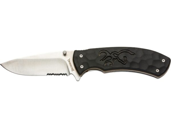 Browning Small Primal Folding Knife 3.5″ Drop Point 8Cr13MoV Stainless Polished Blade Polymer Handle Black For Sale