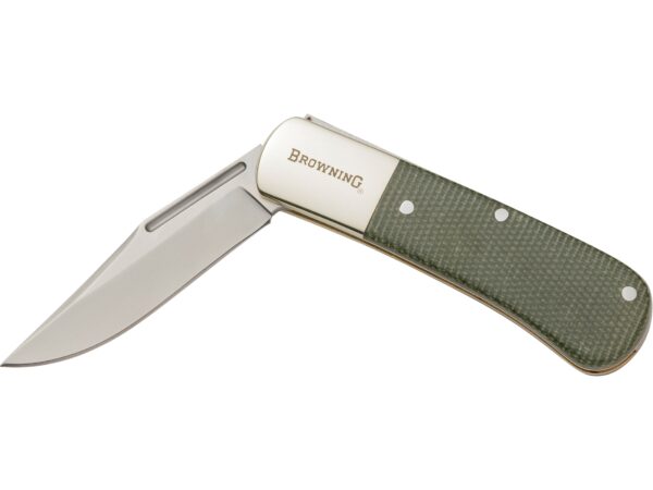Browning Steambank Folding Knife 2.5″ Clip Point 12C27 Sandvik Stainless Blade Canvas Micarta Handle Green For Sale
