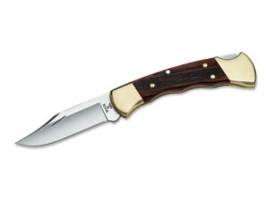 Buck 112 Ranger Finger Groove Folding Knife 3″ Clip Point 420HC Stainless Steel Blade Mascar Ebony Dymondwood Handle For Sale