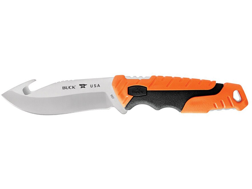 Buck Knives 657 Pursuit Pro Large Fixed Blade Knife 4.5″ Drop Point with Gut Hook S35VN Stainless Blade Glass Filled Nylon/Versaflex Handle Orange For Sale