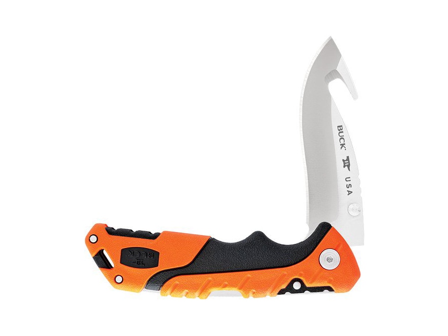 Buck Knives Pursuit Pro 660 Folding Knife 3.5″ Drop Point with Gut Hook S35VN Satin Blade Glass Filled Nylon Handle Black/Orange For Sale