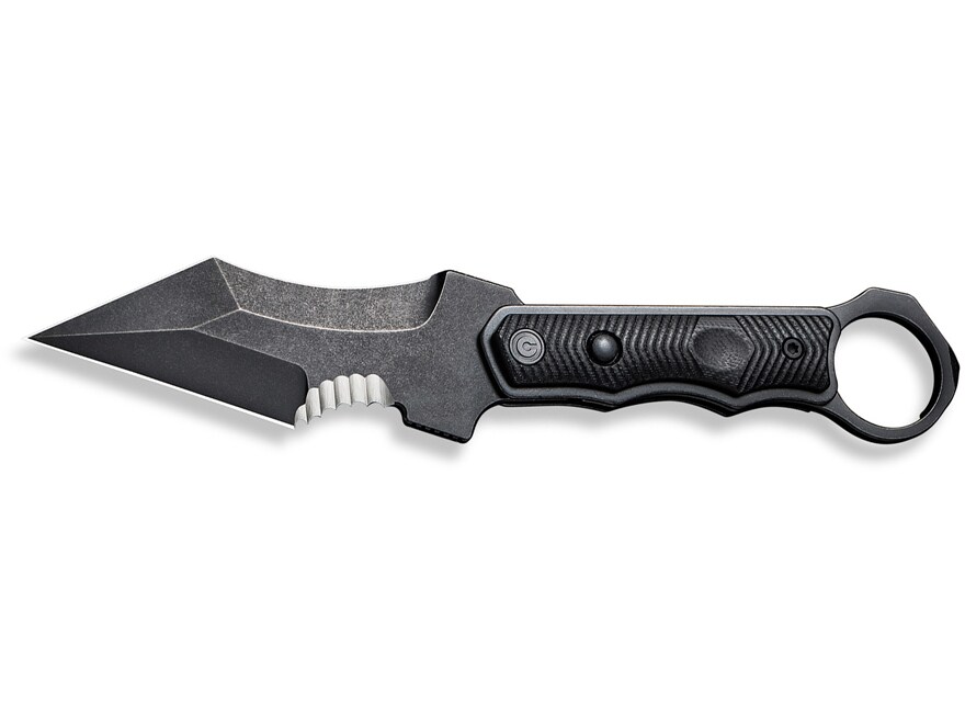 CIVIVI Orthrus Fixed Blade Knife 3.76″ Partially Serrated Dagger Nitro-V Black Stonewash Blade G-10/Stainless Steel Handle Black For Sale