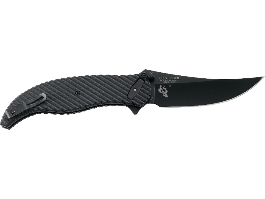 CRKT Clever Girl Folding Knife 4.1″ Trailing Point D2 Tool Steel Titanium Nitride Blade G10 Handle Black For Sale