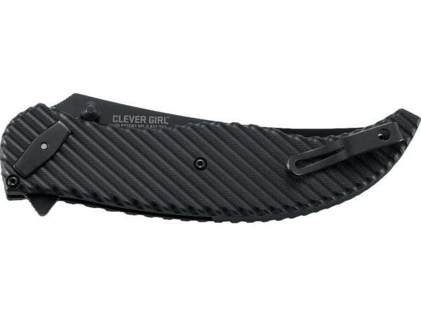 CRKT Clever Girl Folding Knife 4.1″ Trailing Point D2 Tool Steel Titanium Nitride Blade G10 Handle Black For Sale