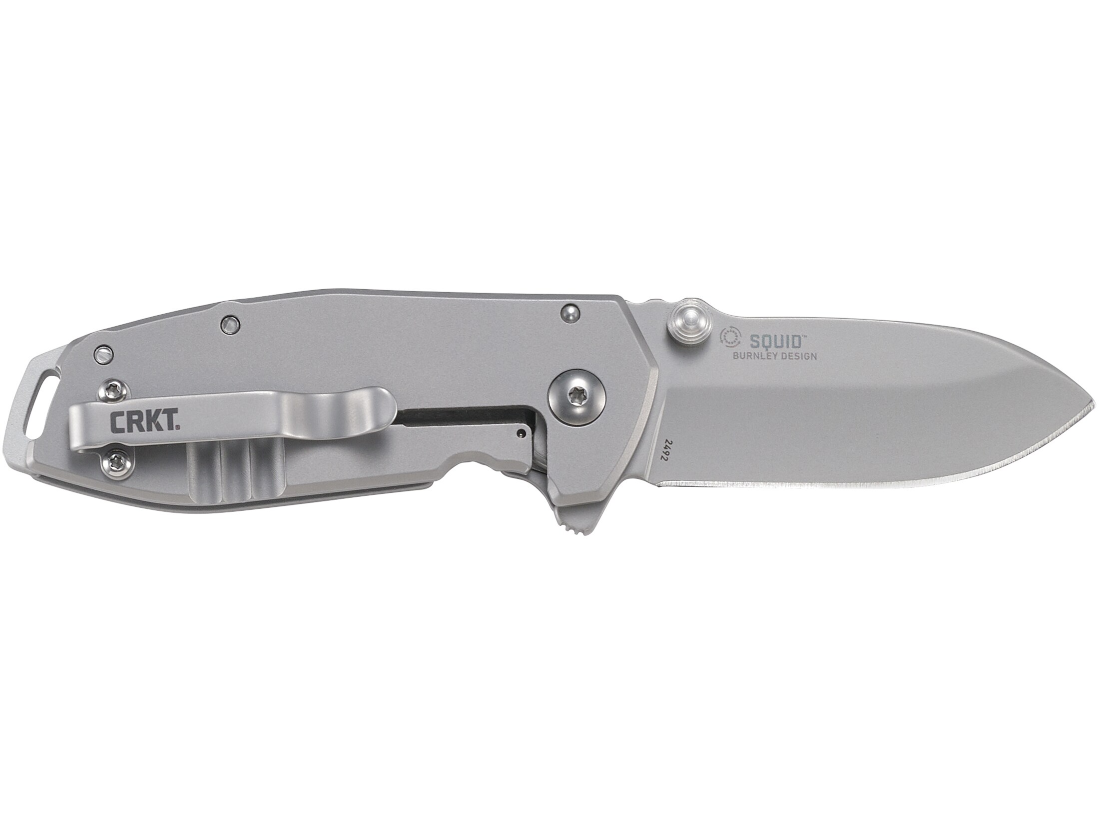 CRKT Squid Assisted Silver Folding Knife 2.37″ Drop Point 8Cr14MoV Stainless Bead Blasted Blade Stainless Steel Handle Silver For Sale