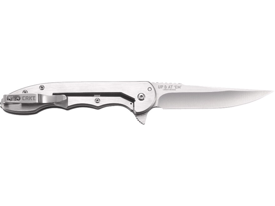 CRKT Up & At ‘EM Folding Knife 3.62″ Drop Point 8Cr13MoV Stainless Satin Blade Stainless Steel Handle Silver For Sale