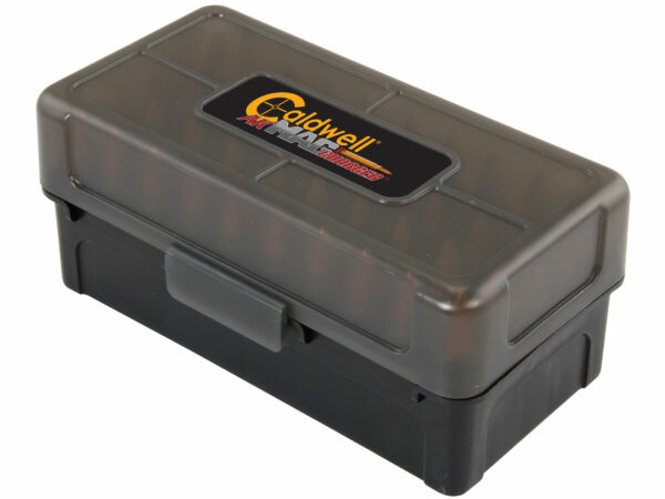 Caldwell AK Mag Charger Flip-Top Ammo Box 7.62x39mm 50-Round Plastic Black and Smoke 5 Pack For Sale