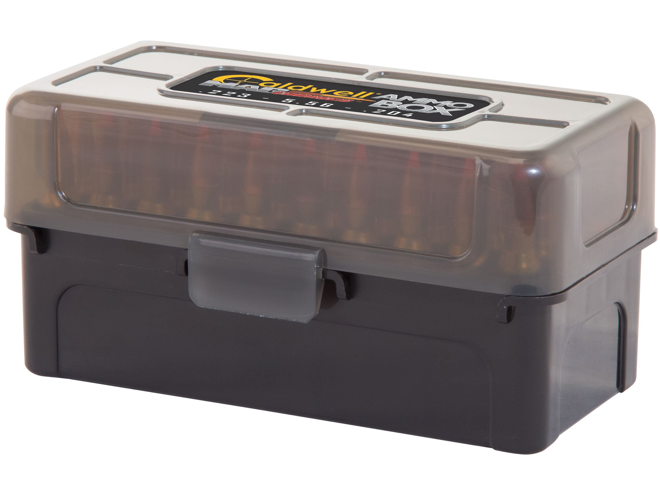 Caldwell AR Mag Charger Flip-Top Ammo Box 204 Ruger, 223 Remington 50-Round Plastic Black and Smoke 5 Pack For Sale