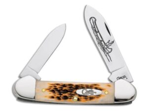 Case Canoe Folding Knife Spear and Pen Chrome Vanadium Blades Amber Bone Handle For Sale