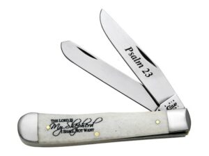 Case Religious Sayings Trapper 2 Stainless Steel Blades Smooth Natural Bone Handle For Sale