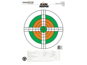 Champion Score Keeper 25 Yard Slow Fire Pistol Targets 11″ x 16″ Paper Fluorescent Orange/Green Bull Pack of 12 For Sale