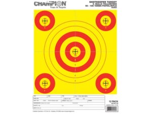 Champion ShotKeeper 5 Small Bullseye Targets 8.5″ x 11″ Paper Yellow/Red Bull Package of 12 For Sale