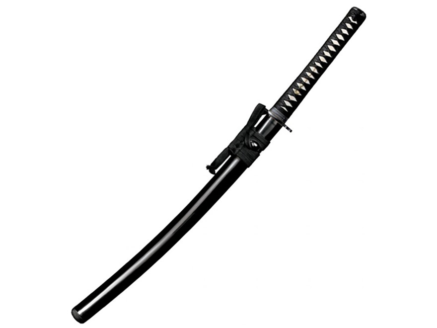 Cold Steel Wakizashi Long Handle Sword 21″ Clip Point 1060 Carbon Satin Blade Ray Skin Handle Black For Sale