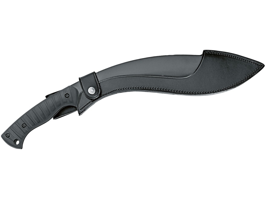 Fox Knives Gurkha Fixed Blade Knife 12.4″ Kukri 440A Stainless Black Blade Fiberglass Reinforced Nylon (FRN) Handle Black For Sale