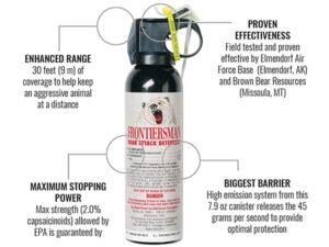 Frontiersman Bear Deterrent Pepper Spray 7.9 oz Aerosol with 7.9 oz Practice Spray For Sale