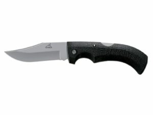 Gerber Gator Folding Hunting Knife 3.75″ Serrated Stainless Steel Clip Point Blade Rubber Handle Black with Nylon Sheath For Sale