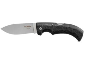 Gerber Gator Folding Hunting Knife 3.8″ Drop Point 154CM Steel Blade Gator Grip Handle Black For Sale
